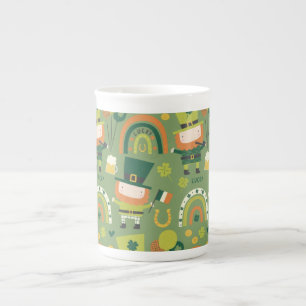 Lucky Leprechaun Print, Shamrock Gift Mönster Benporslin Mugg