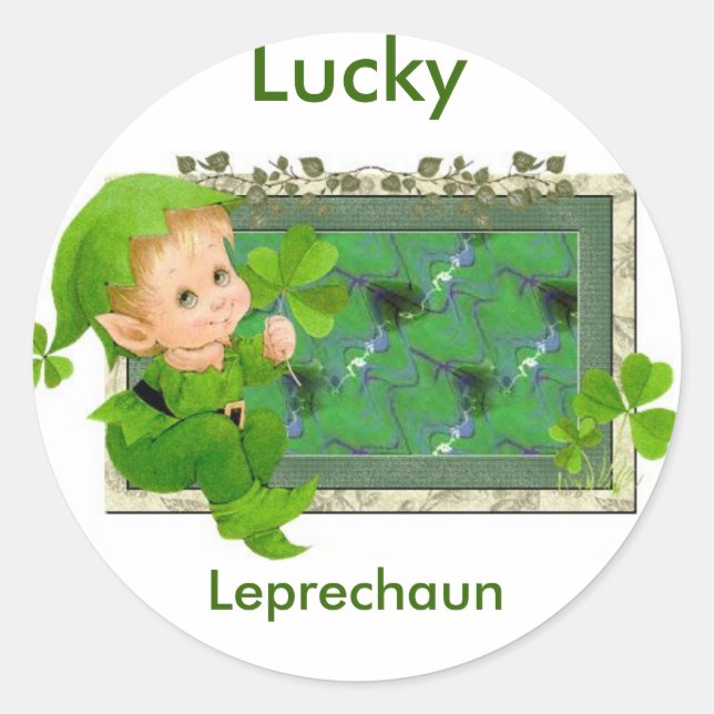 Lucky Leprechaun Runt Klistermärke (Framsida)