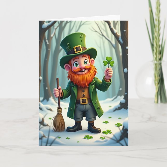 Lucky Leprechaun Winter Card Kort (Framsida)