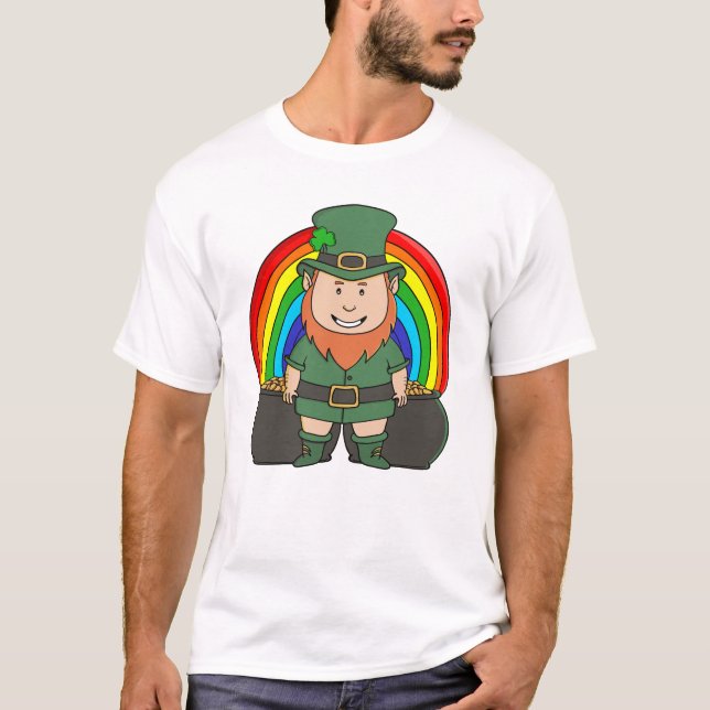 Lucky Leprechaun with Rainbow Pot of Gold T Shirt (Framsida)