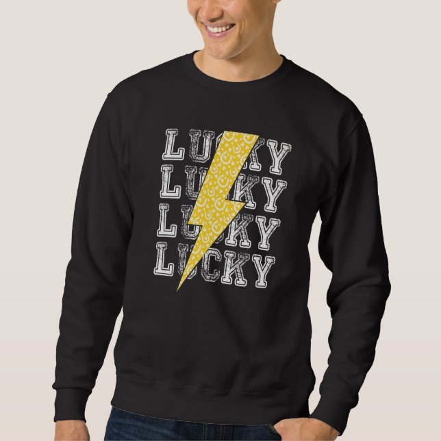 Lucky Lightning Bolt St patrick's day C Horseshoe Lång Ärmad Tröja (Framsida)