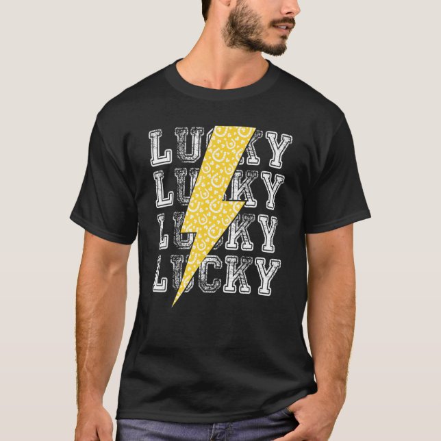 Lucky Lightning Bolt St  Patrick's Day C Horseshoe T Shirt (Framsida)