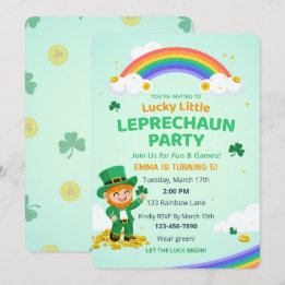 Lucky Little Leprechaun Rainbow Kid Birthday Party Inbjudningar