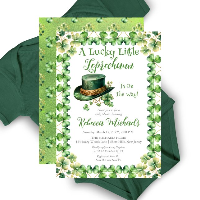 Lucky Little Leprechaun St. Patrick's Baby Shower Inbjudningar ("A Lucky Little Leprechaun" St. Patrick's Day-Themed Baby Shower Invitation - Leprechaun's Hat)