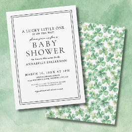 Lucky Little One Grönt Shamrock Klöver Baby Shower Inbjudningar