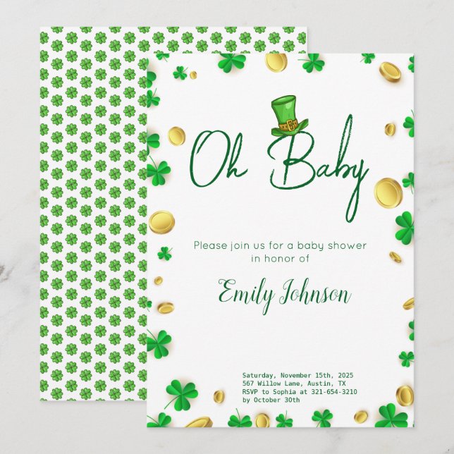 Lucky Little One - St. Patrick's Day Baby Shower Inbjudningar (Fram/baksida)