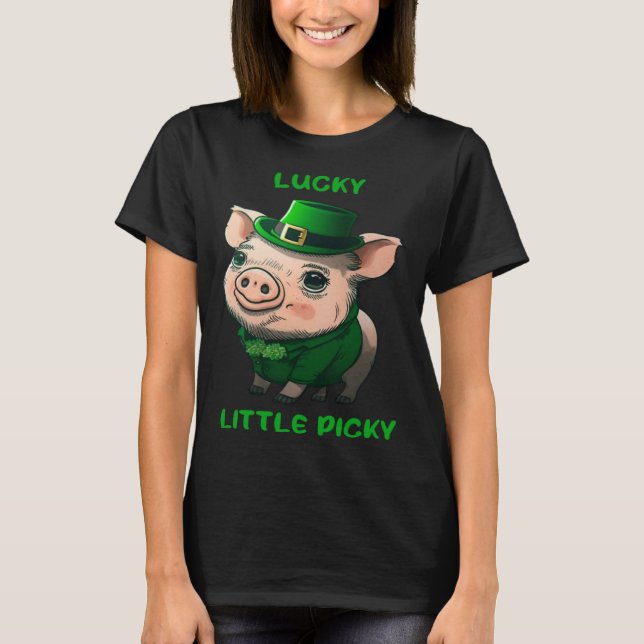 Lucky Little Picky Pig St Patricks Day Irish Lepre T Shirt (Framsida)