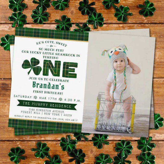 Lucky Little Shamrock 1st Birthday Photo Inbjudningar (Skapare uppladdad)