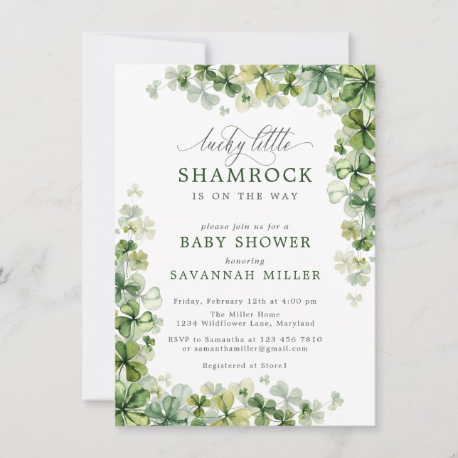 Lucky Little Shamrock Baby Shower Vår Klöver Inbjudningar (Framsida)