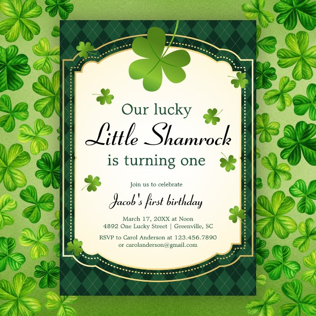 Lucky Little Shamrock Grönt 1st Birthday Party Inbjudningar (Skapare uppladdad)