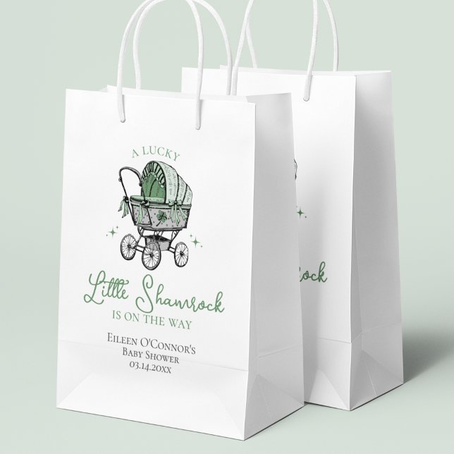 Lucky Little Shamrock St Patricks Baby Shower (Cute Irish A Lucky Little Shamrock St Patrick's Day Baby Shower Gift Bag. Hand-Drawn Baby Carriage.)
