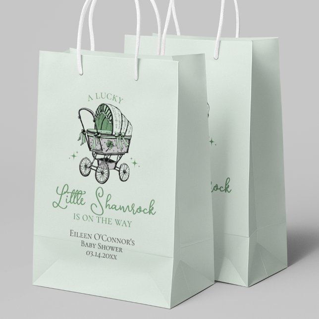Lucky Little Shamrock St Patricks Baby Shower (Cute Irish A Lucky Little Shamrock St Patrick's Day Baby Shower Gift Bag. Hand-Drawn Baby Carriage.)