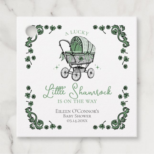 Lucky Little Shamrock St Patricks Baby Shower Gåvor Etiketter (Framsida)
