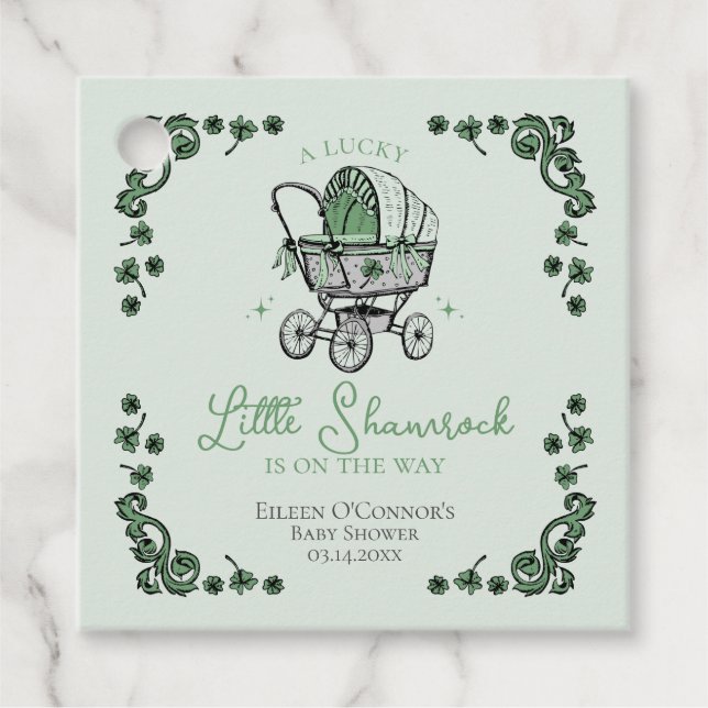Lucky Little Shamrock St Patricks Baby Shower Gåvor Etiketter (Framsida)
