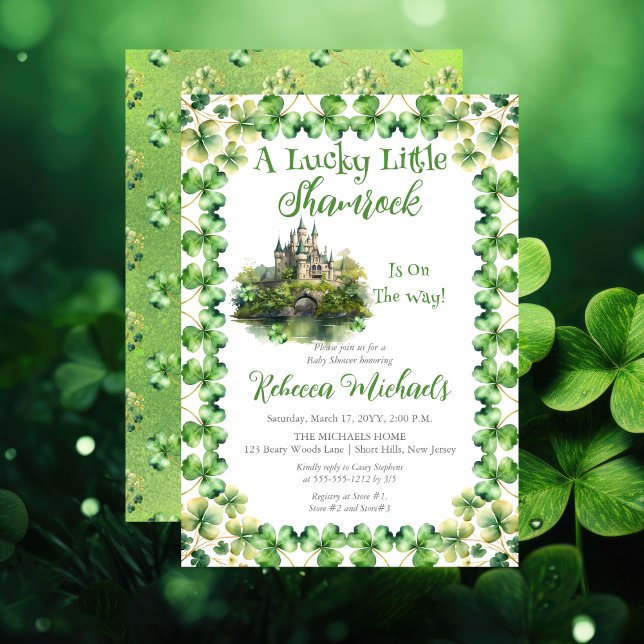 Lucky Little Shamrock St. Patrick's Baby Shower Inbjudningar ("A Lucky Little Shamrock" St. Patrick's Day-Themed Baby Shower Invite - Irish Castle)