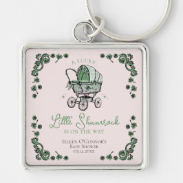 Lucky Little Shamrock St patricks day Baby Shower Fyrkantig Silverfärgad Nyckelring
