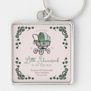 Lucky Little Shamrock St patricks day Baby Shower Fyrkantig Silverfärgad Nyckelring