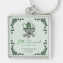 Lucky Little Shamrock St patricks day Baby Shower Fyrkantig Silverfärgad Nyckelring