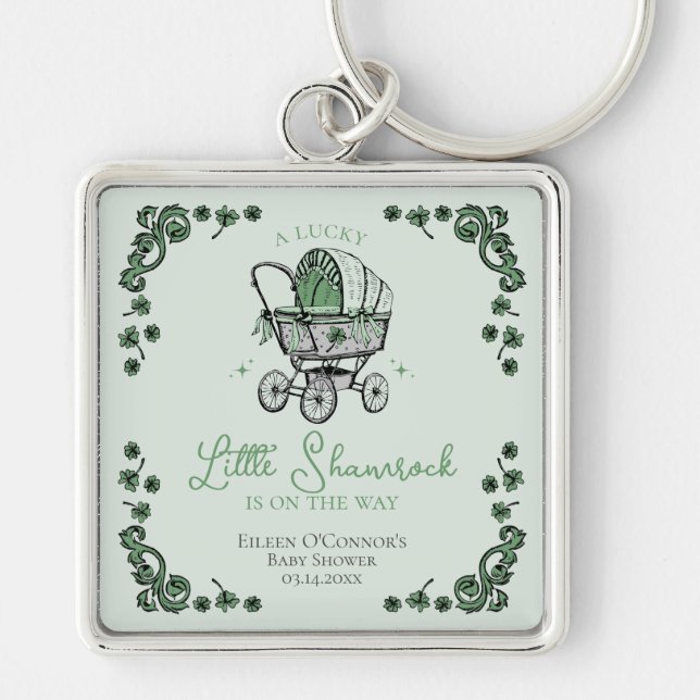 Lucky Little Shamrock St patricks day Baby Shower Fyrkantig Silverfärgad Nyckelring (Framsidan)