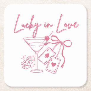 Lucky Love Vegas Kasino Sällskapsdam Bröllopsparty Underlägg Papper Kvadrat