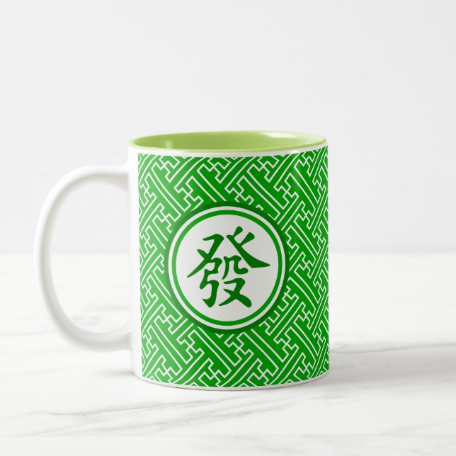 Lucky Mahjong Symbol - Mörk grönt Två-Tonad Mugg (Vänster)
