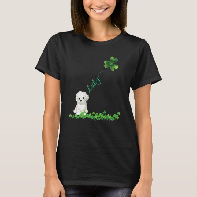 Lucky Maltese Dog Shamrock St Patrick Day For Wome T Shirt (Framsida)