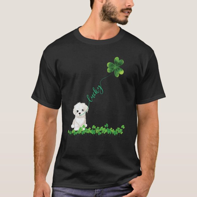 Lucky Maltese Dog Shamrock St Patrick Day For Wome T Shirt (Framsida)