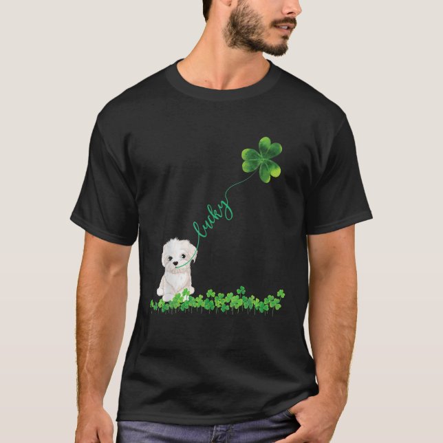 Lucky Maltese Hund Shamrock St Patrick Day T Shirt (Framsida)