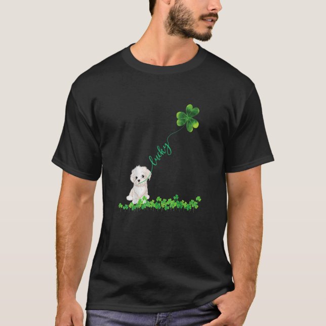Lucky Maltese Hund Shamrock St Patrick Day T Shirt (Framsida)