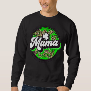 Lucky Mamma Circle Leopard Shamrock St Patrick för Lång Ärmad Tröja