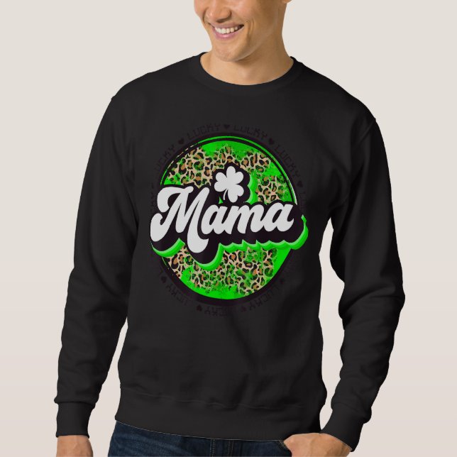 Lucky Mamma Circle Leopard Shamrock St Patrick för Lång Ärmad Tröja (Framsida)