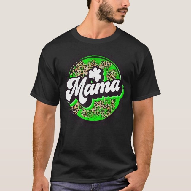 Lucky Mamma Circle Leopard Shamrock St Patrick för T Shirt (Framsida)