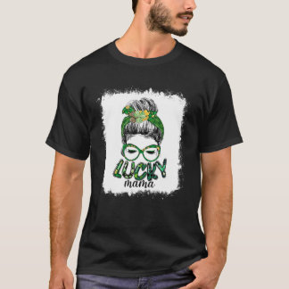 Lucky Mamma Messy Bun Hair Irish St patrick's day T Shirt