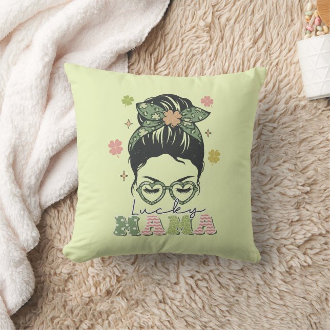 Lucky Mamma - Messy Bun - Klöver St. Patrick's Kudde (Filt)