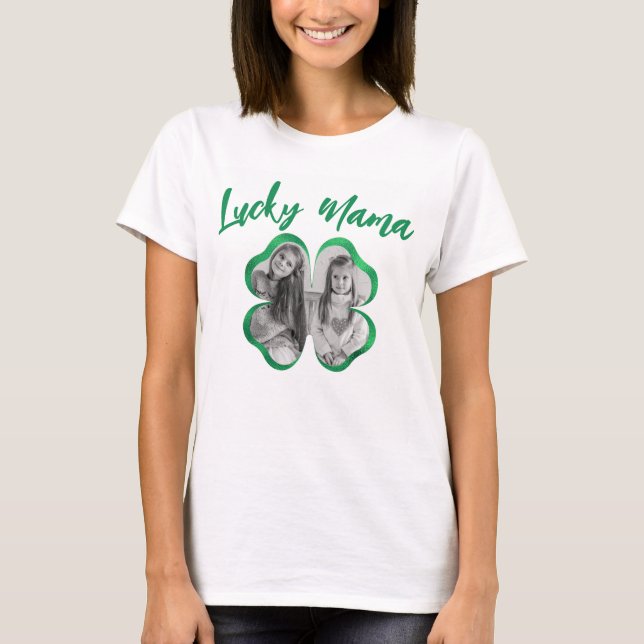 Lucky Mamma Shamrock Fyrklöver Anpassningsbar Phot T Shirt (Framsida)