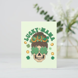 Lucky Mamma Skeleton med Klöver och hästseshoes Vykort