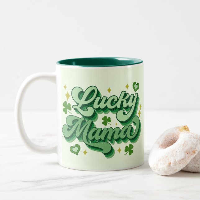 Lucky Mamma St patrick's day Två-Tonad Mugg (Med munk)