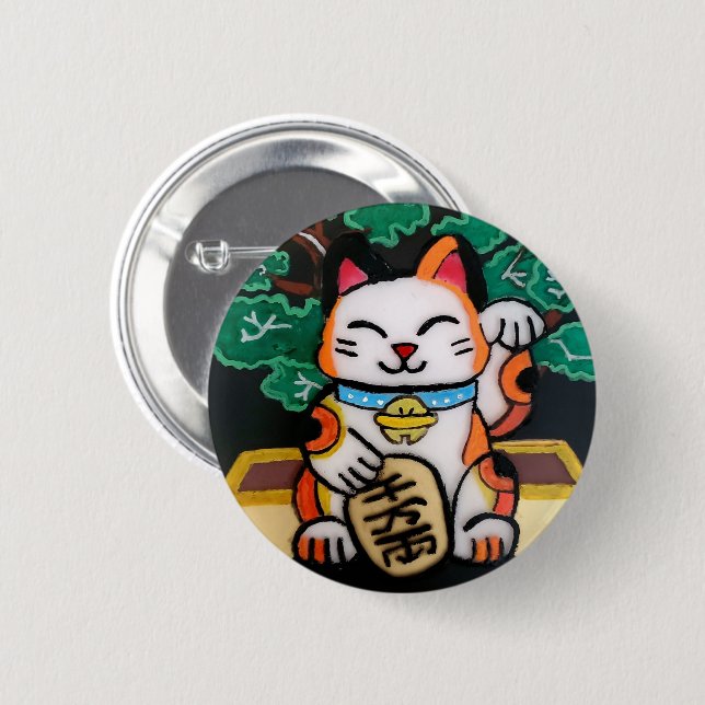 Lucky Maneki Neko Button Knapp (Framsida & baksida)