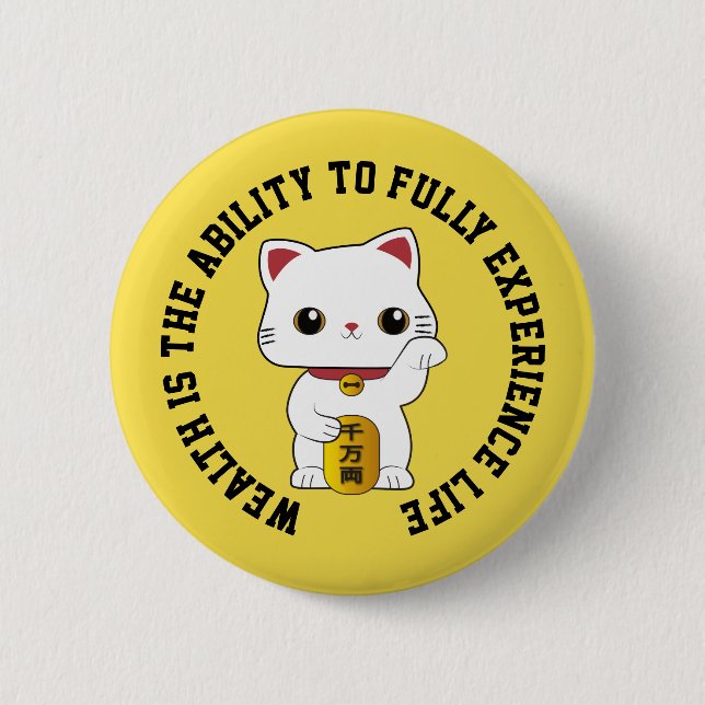 Lucky Maneki-neko Cat Button Knapp (Framsida)