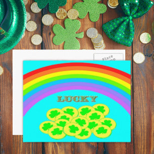 Lucky med Rainbows, Guld och Shamrocks Vykort