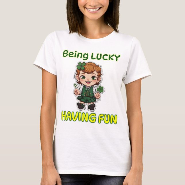 Lucky, med Roligt T Shirt (Framsida)