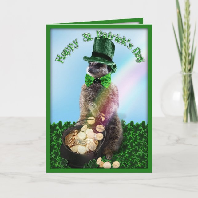 Lucky Meerkat med Guld St. Patrick's Day Kort (Framsida)