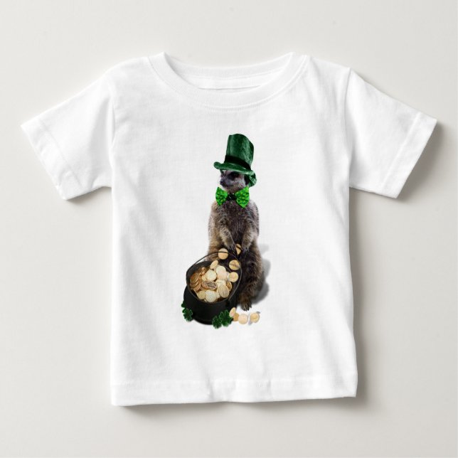 Lucky Meerkat med Guld St. Patrick's Day T Shirt (Framsida)