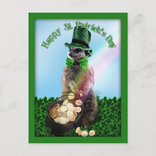 Lucky Meerkat med Guld St. Patrick's Day Vykort (Framsida)