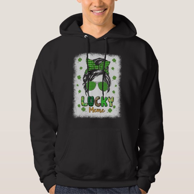 Lucky Meme Messy Bun St Patricks Day for Women Hoodie (Framsida)