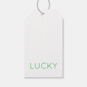LUCKY Modern Typography Shamrocks Irish Roligt Presentetikett