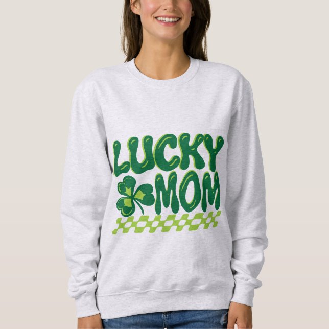 Lucky Mom Shamrock Checkerboard St. Patrick's Day T Shirt (Framsida)