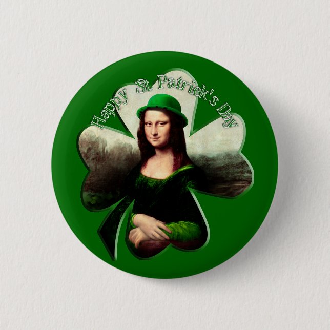 Lucky Mona Lisa St patrick's day Shamrock Knapp (Framsida)