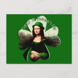 Lucky Mona Lisa St patrick's day Shamrock Vykort