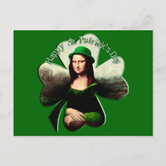 Lucky Mona Lisa St patrick's day Shamrock Vykort (Framsida)